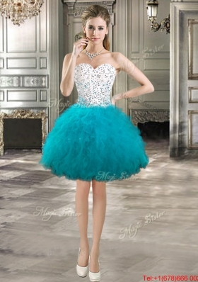 Four for One Ruffled and Beaded Bodice Teal and White Detachable Quinceanera Gowns