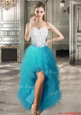 Four for One Ruffled and Beaded Bodice Teal and White Detachable Quinceanera Gowns