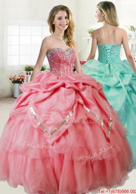 Lovely Beaded Bodice and Bubble Quinceanera Gown in Organza and Taffeta