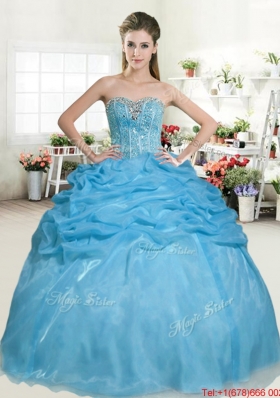 New Style Organza Beaded Bodice and Bubble Quinceanera Dress in Baby Blue