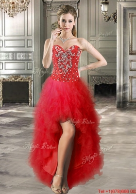 New Visible Boning Beaded and Ruffled Detachable Sweet 16 Dresses in Red