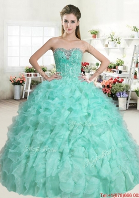 Spring Low Price Beaded and Ruffled Apple Green Sweet 16 Gown in Organza