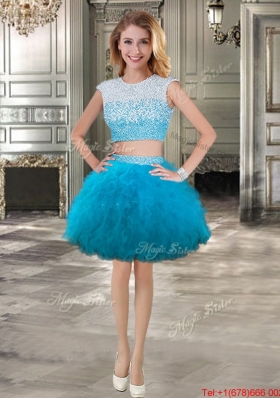 Discount Two Piece Scoop Teal Detachable Sweet 16 Dresses with Cap Sleeves