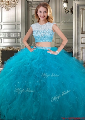 Discount Two Piece Scoop Teal Detachable Sweet 16 Dresses with Cap Sleeves