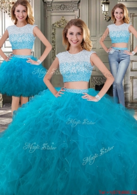 Discount Two Piece Scoop Teal Detachable Sweet 16 Dresses with Cap Sleeves