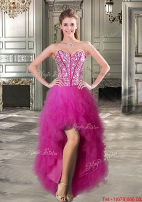 Fashionable Visible Boning Detachable Quinceanera Dresses in Fuchsia