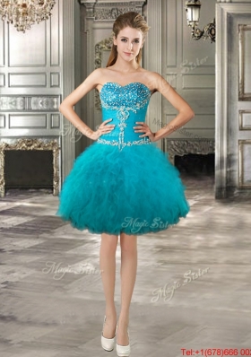 Low Price Really Puffy Beaded and Ruffled Teal Detachable Quinceanera Dresses