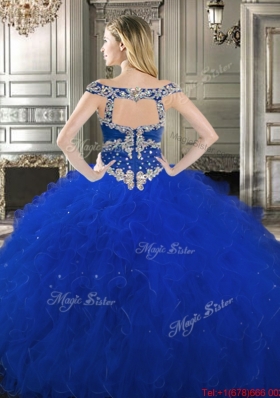 Pretty Cap Sleeves Royal Blue Detachable Quinceanera Dresses with Off the Shoulder