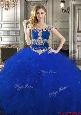 Pretty Cap Sleeves Royal Blue Detachable Quinceanera Dresses with Off the Shoulder