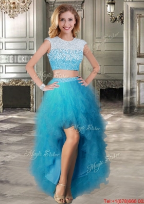 Two Piece Scoop Beaded and Ruffled Detachable Sweet 16 Dresses in Teal