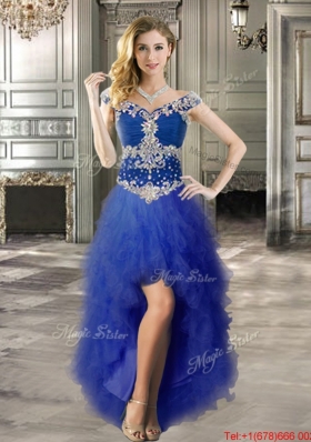 Unique Off the Shoulder Beaded Detachable Quinceanera Dresses in Royal Blue