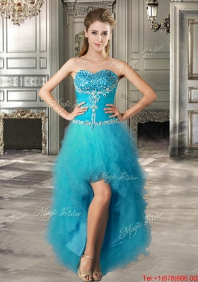 Wonderful Sweetheart Beaded and Ruffled Detachable Quinceanera Dresses in Teal