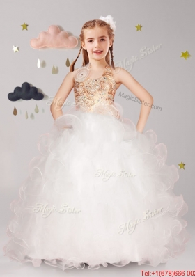 Gorgeous Halter Top Organza Flower Girl Dress with Hand Made Flowers and Ruffles