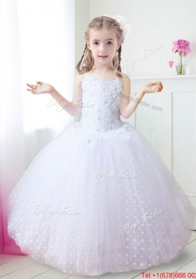 Sweet Spaghetti Straps White Flower Girl Dress with Appliques and Beading