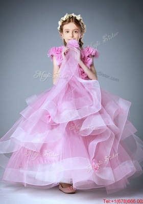 Affordable Scoop Baby Pink Mini Quinceanera Dress with Hand Made Flowers