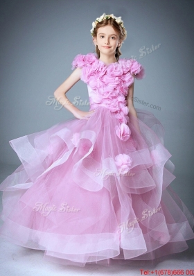 Affordable Scoop Baby Pink Mini Quinceanera Dress with Hand Made Flowers