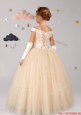 New Style Off the Shoulder Cap Sleeves Laced Mini Quinceanera Dress in Champagne