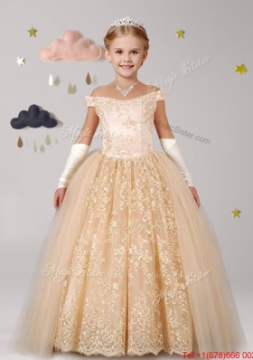 New Style Off the Shoulder Cap Sleeves Laced Mini Quinceanera Dress in Champagne