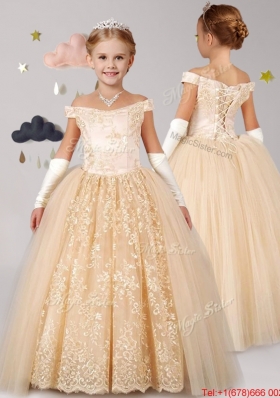New Style Off the Shoulder Cap Sleeves Laced Mini Quinceanera Dress in Champagne