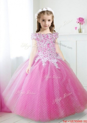 Popular Off the Shoulder Applique and Beaded Mini Quinceanera Dress in Hot Pink