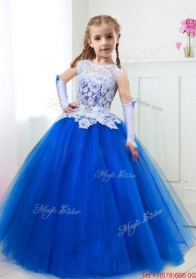 See Through Scoop Laced and Belted Mini Quinceanera Dress in Royal Blue