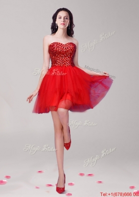 Beautiful Beaded Tulle A Line Prom Dress in Red