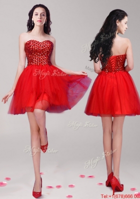 Beautiful Beaded Tulle A Line Prom Dress in Red