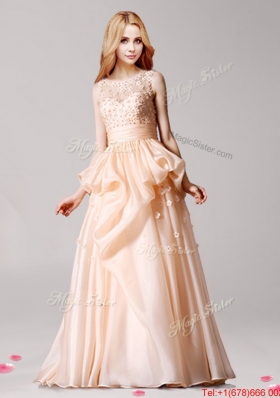 Beautiful Scoop Peach Prom Dress with Pick Ups and Appliques