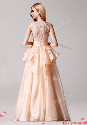 Beautiful Scoop Peach Prom Dress with Pick Ups and Appliques