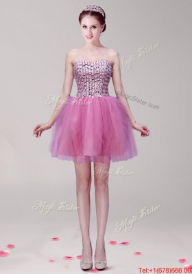 Discount Beaded Bodice Mini Length Prom Dress in Tulle