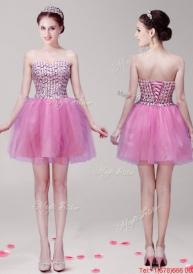 Discount Beaded Bodice Mini Length Prom Dress in Tulle