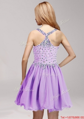 Gorgeous Straps Lilac Short Prom Dress with Beading and Ruffles