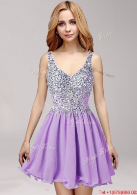 Gorgeous Straps Lilac Short Prom Dress with Beading and Ruffles