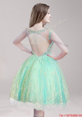 Inexpensive Scoop Apple Green Prom Dress with Beading for Spring