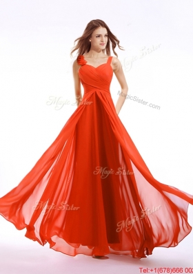 Lovely Straps Hand Made Flowers Prom Dress in Orange Red