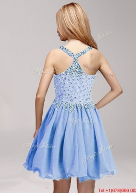 Lovely Straps Mini Length Prom Dress with Beading and Ruffles