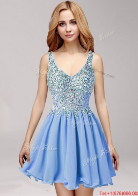 Lovely Straps Mini Length Prom Dress with Beading and Ruffles