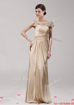 Modest Asymmetrical Neckline Beaded Empire Prom Dress with Beading