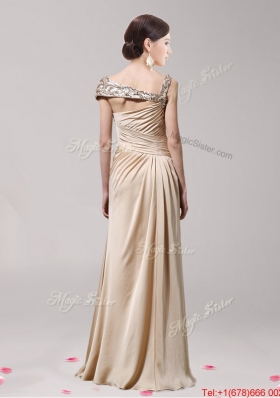 Modest Asymmetrical Neckline Beaded Empire Prom Dress with Beading