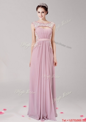 Most Popular Scoop Applique Chiffon Prom Dress in Pink