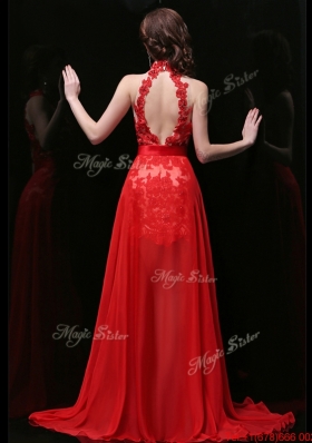 New Halter Top Laced and Sasheed Detachable Prom Dress in Red