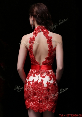 New Halter Top Laced and Sasheed Detachable Prom Dress in Red