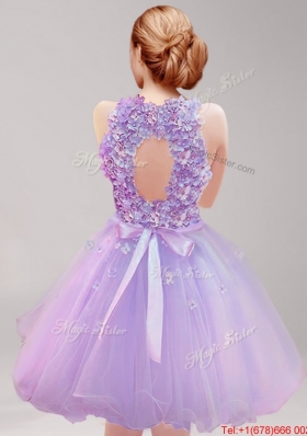 Perfect Halter Top Hand Made Flowers and Ruffled Prom Dress in Lavender