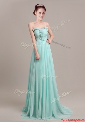 Romantic Apple Green Prom Dress with Beading and Hand Made Flowers