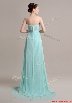 Romantic Apple Green Prom Dress with Beading and Hand Made Flowers