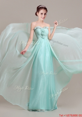 Romantic Apple Green Prom Dress with Beading and Hand Made Flowers