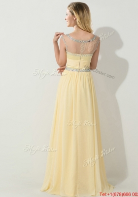 See Through Scoop Beaded Prom Dress in Light Yellow