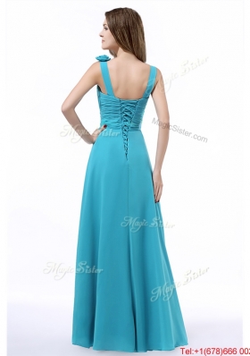 Top Selling Straps Aqua Blue Prom Dress with Hand Made Flowers