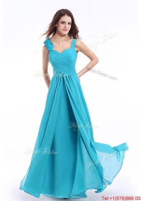 Top Selling Straps Aqua Blue Prom Dress with Hand Made Flowers