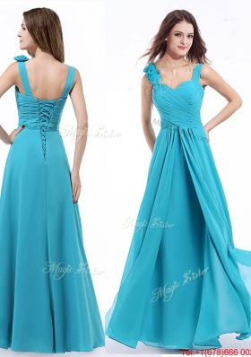 Top Selling Straps Aqua Blue Prom Dress with Hand Made Flowers